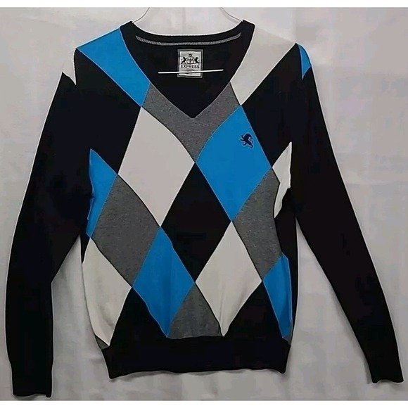 EXPRESS Men's Size XL Argyle Cotton V-Neck Sweater - Picture 1 of 6